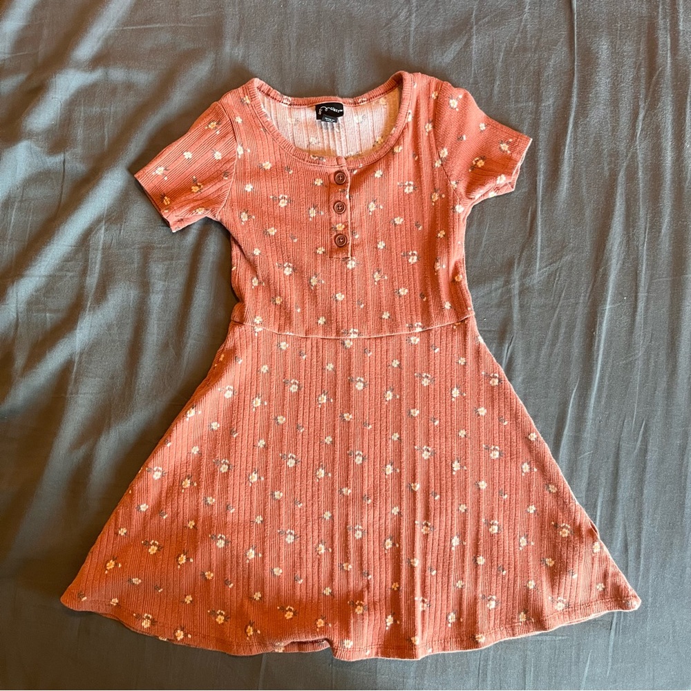 🌼 Art Class Ribbed Swing Dress - Girls Floral Print Dress, Size 4/5 (XS)